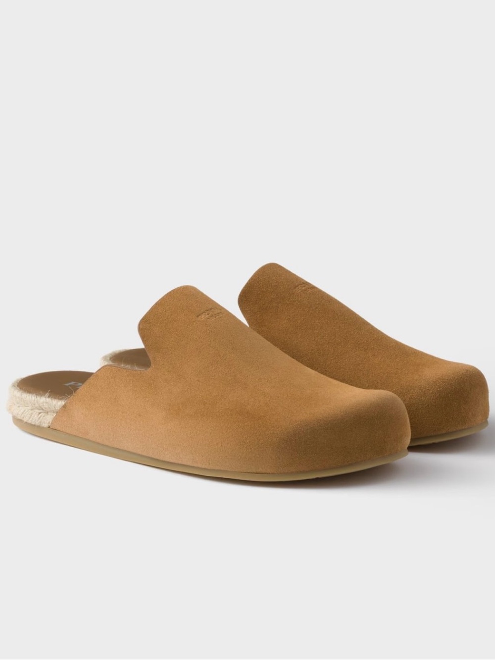 PRADA SUEDE MULES MEN TAN BEIGE CLOGS SLIDES ESPADRILLES UK 9 / US 10 $1000